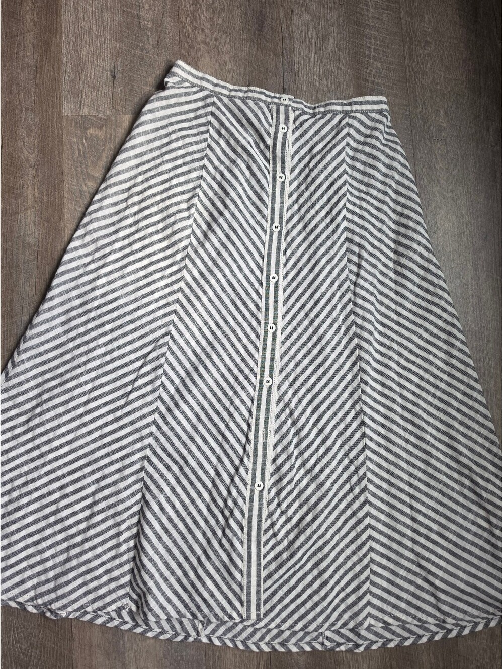 Max Studio Medium Striped Button Front Linen Cotton Skirt